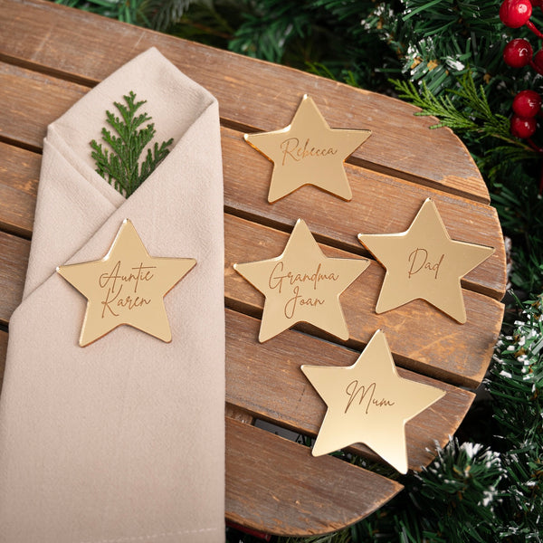 Gold Acrylic Christmas Star Place Name/Gift Tag