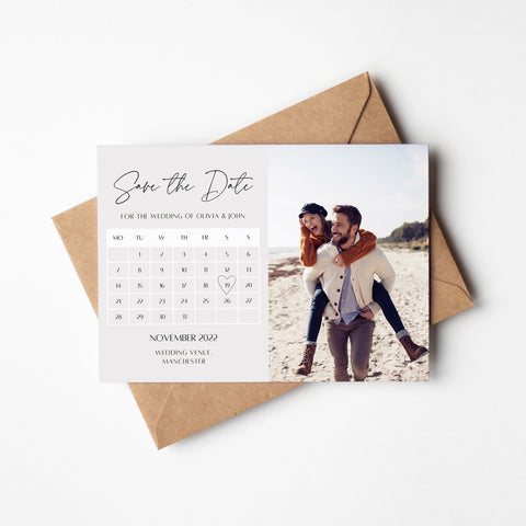 Personalised Neutral Photo Calendar Save the Dates