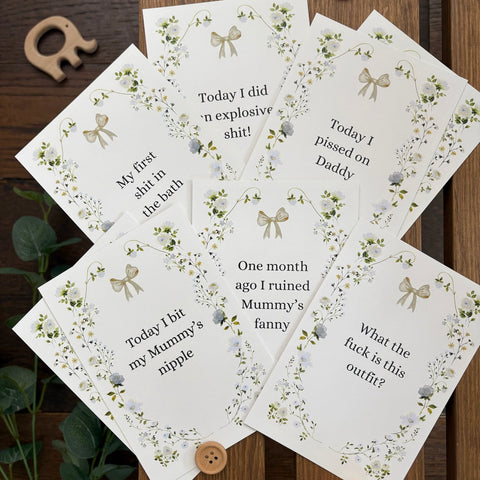 Ribbon Theme Funny/Rude Baby Milestone Cards - 8 pack