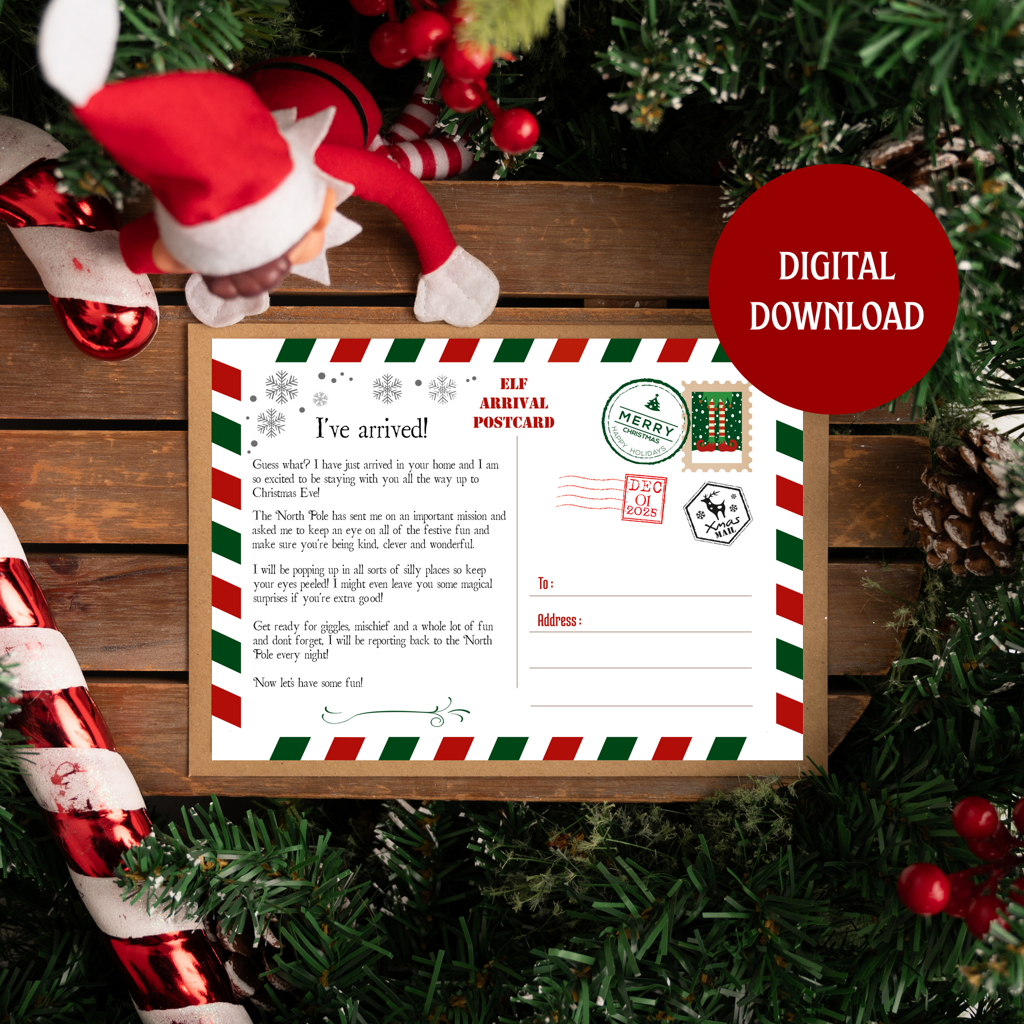 DIGITAL DOWNLOAD - Elf Arrival Postcard