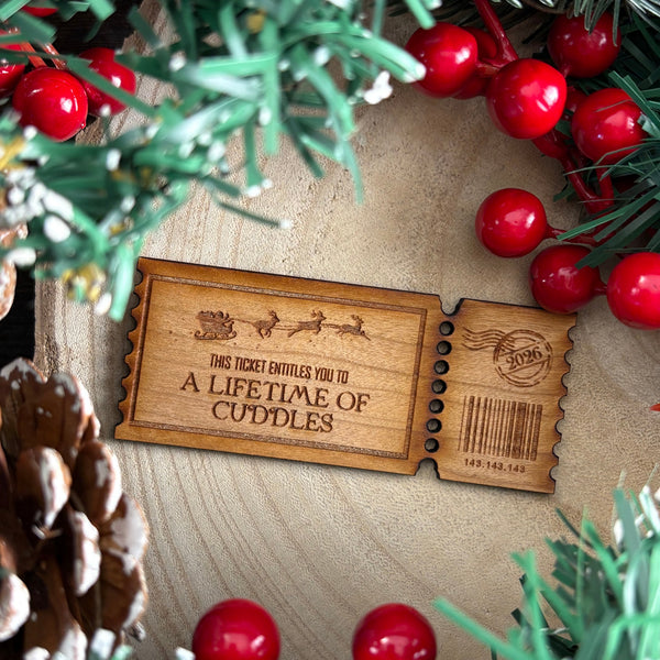 Lifetime of Cuddles Wooden Ticket - Christmas