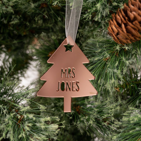 Christmas Tree Teacher Cut Out Name Bauble