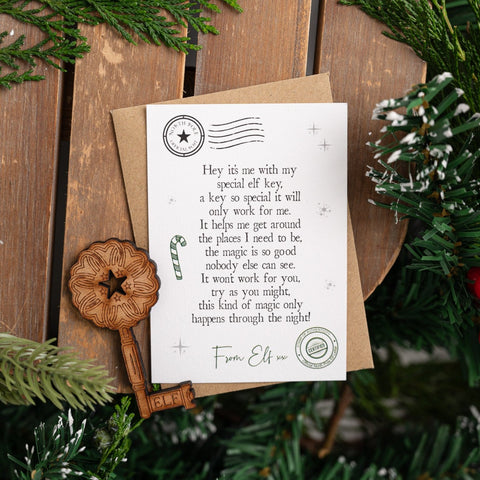Magic Wooden Elf Key with Poem Card