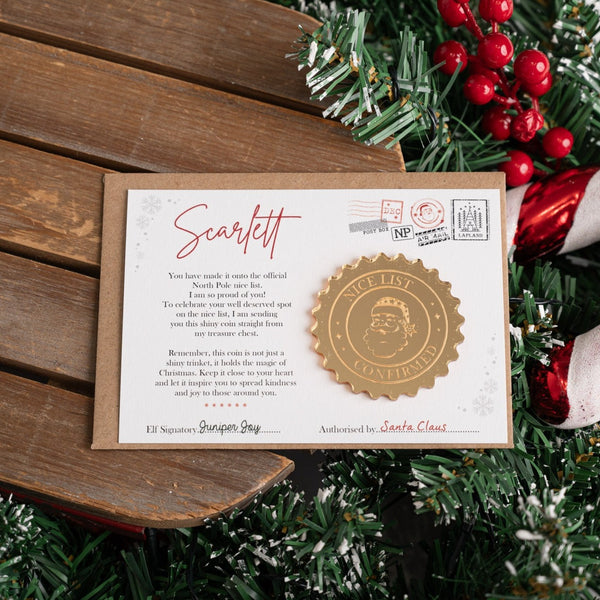 Golden Nice List Acceptance Coin & Personalised Card