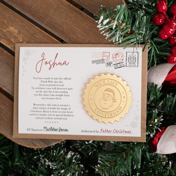 Golden Nice List Acceptance Coin & Personalised Card