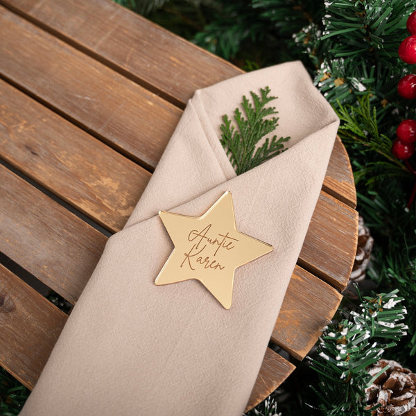 Gold Acrylic Christmas Star Place Name/Gift Tag