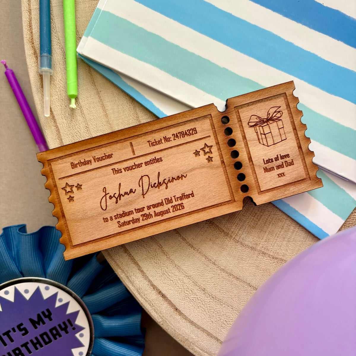 Wooden Personalised Birthday Gift Token – Porky Penguin