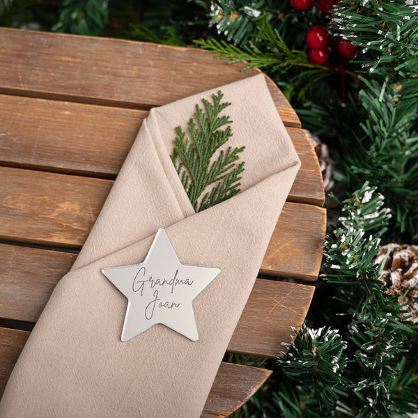 Silver Acrylic Christmas Star Place Name/Gift Tag