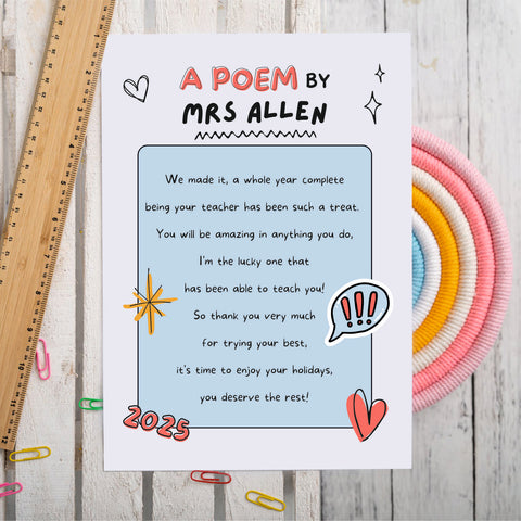 Teacher Poem End of Term Class Print - Class Pack