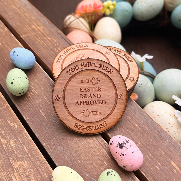 Wooden Easter Island Eggcellent Approved Token