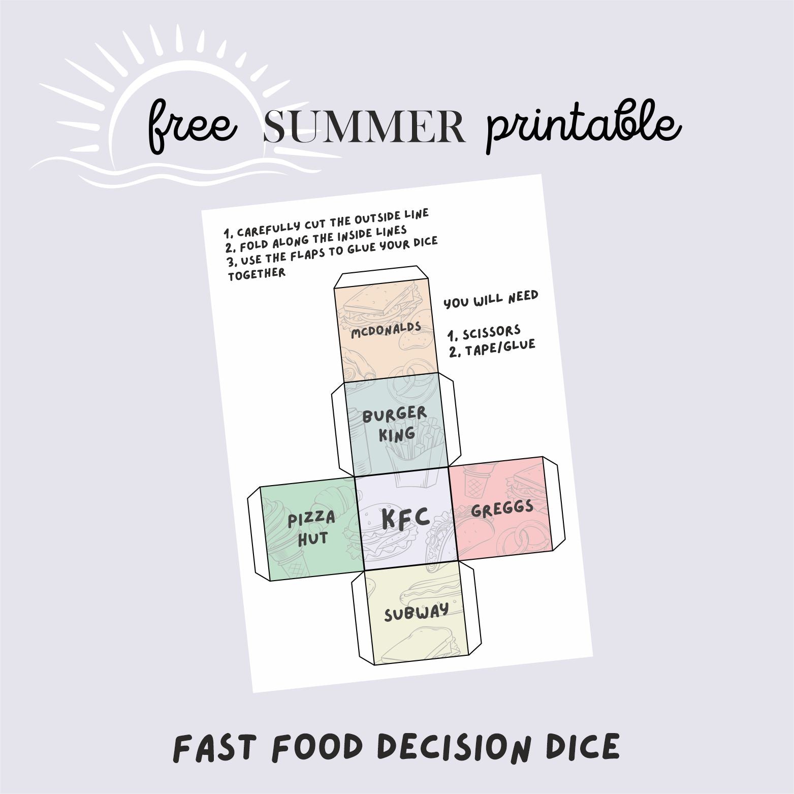 Fast Food Decision Dice - Free Digital Download