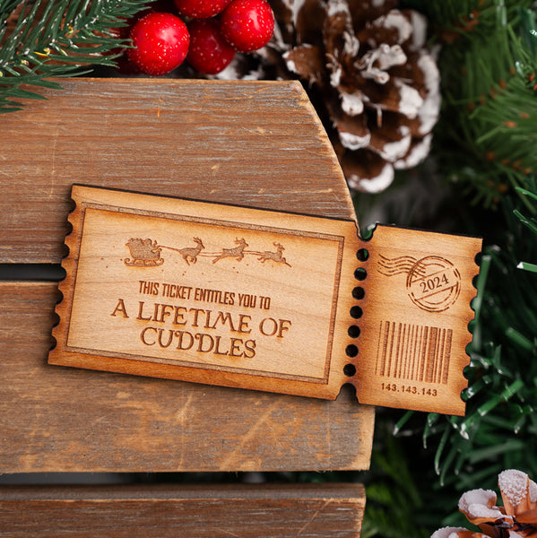 Lifetime of Cuddles Wooden Ticket - Christmas