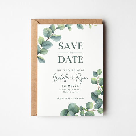 Personalised Eucalyptus Save the Dates