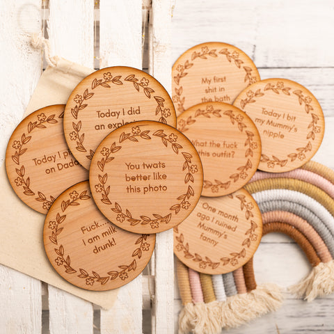 Wooden Funny/Sweary Baby Milestone Discs