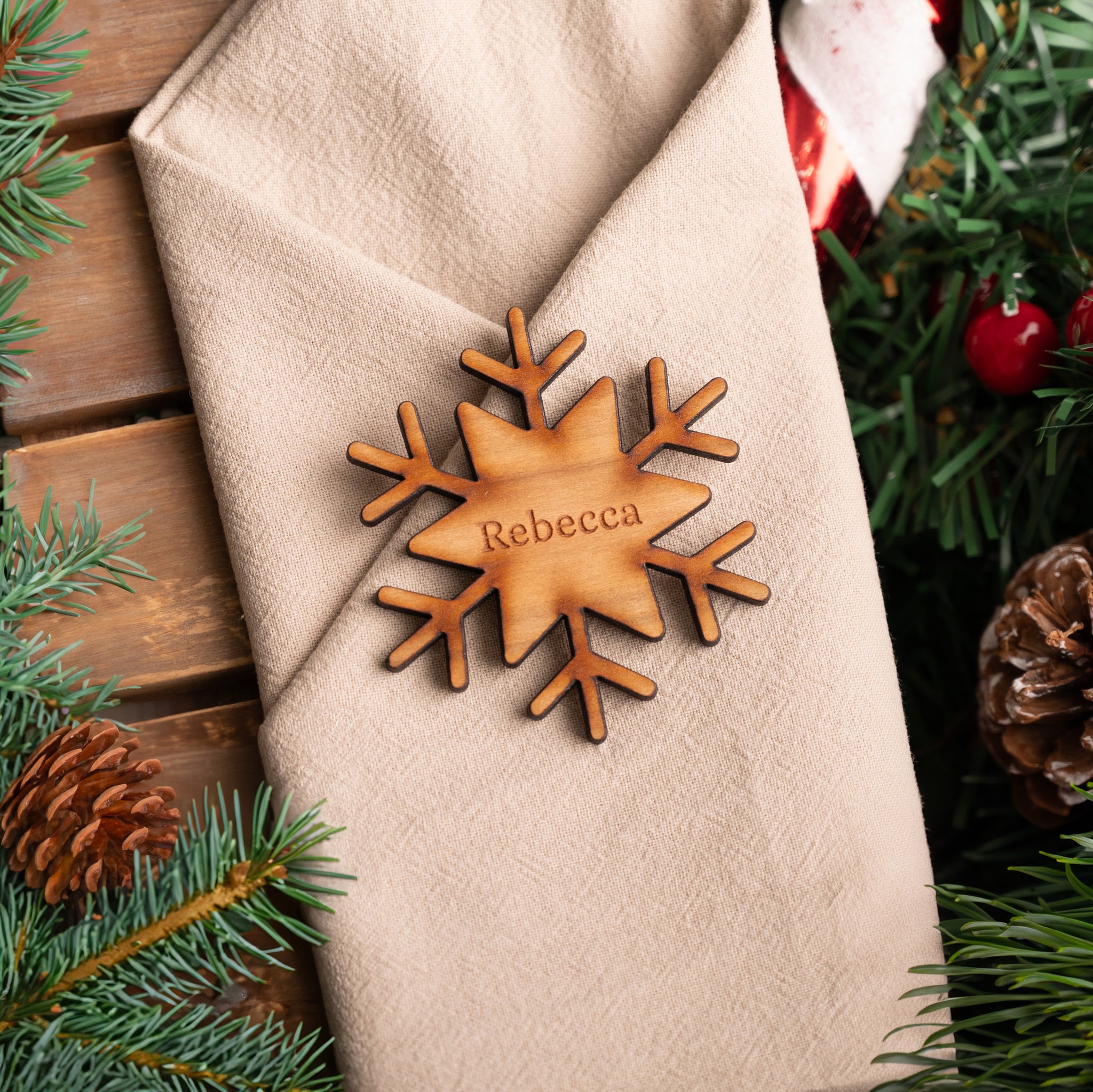 Winter Wooden Snowflake Christmas Dinner Place Names