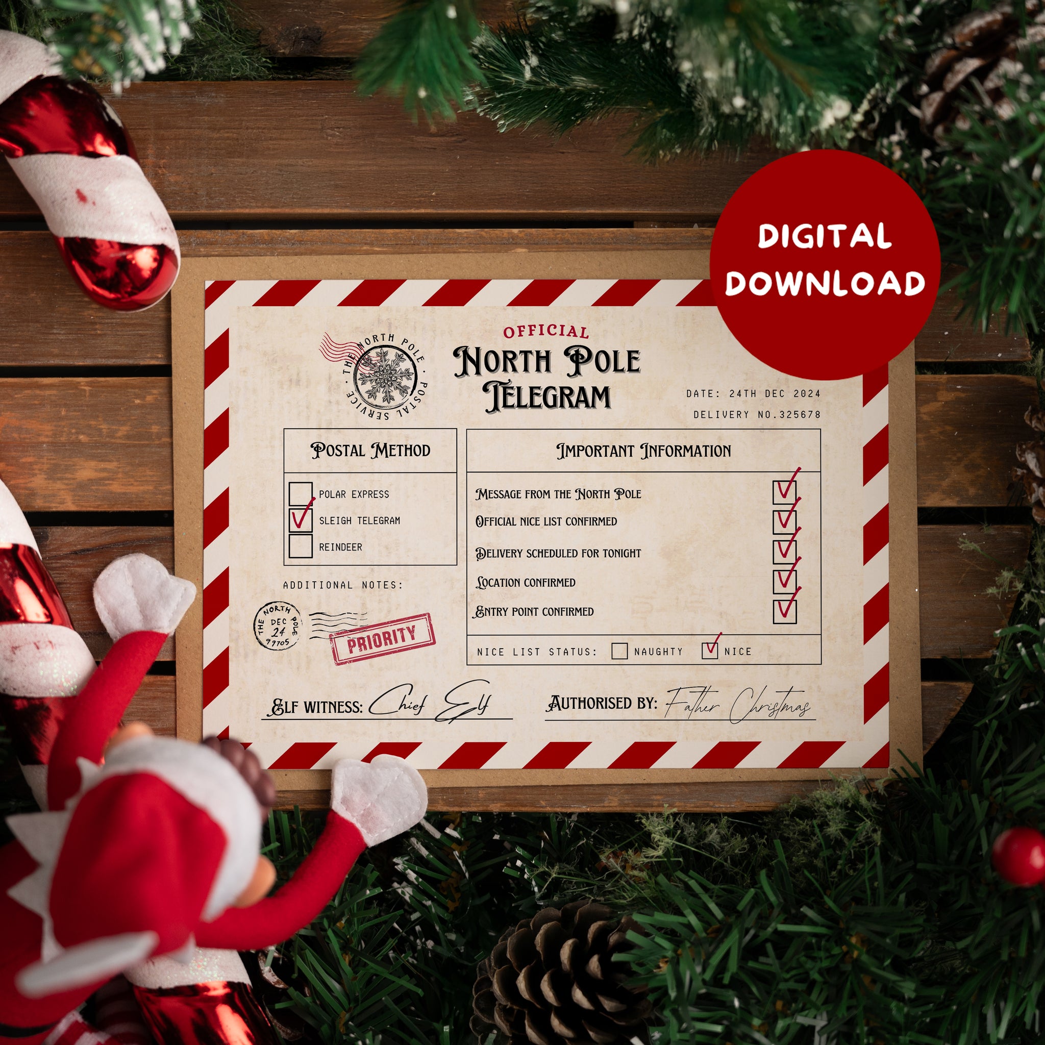 DIGITAL DOWNLOAD - CHRISTMAS EVE 2024 TELEGRAM FROM THE NORTH POLE