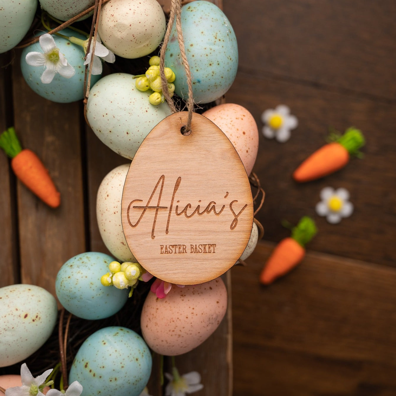 Wooden Easter Egg Basket Name Tag