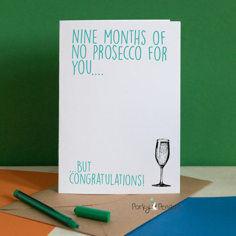 9 Months of No Prosecco Baby Shower Card
