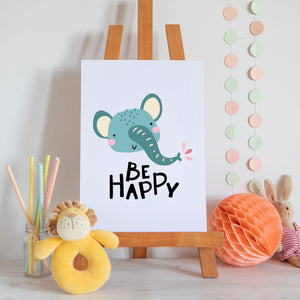 Elephant Be Happy Scandi Style Nursery Print