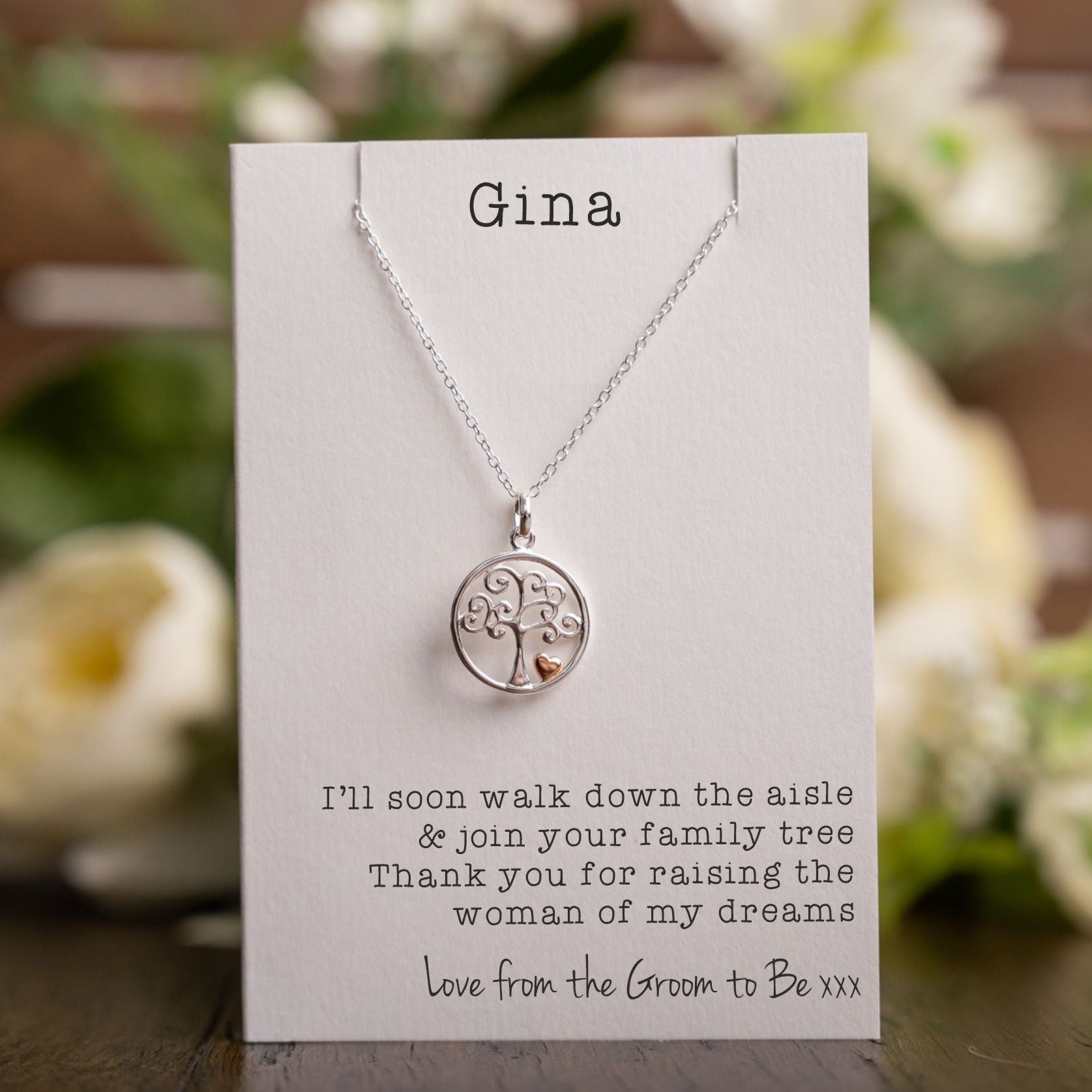 Mother of the Bride or Groom Silver & Rose Gold Tree Pendant