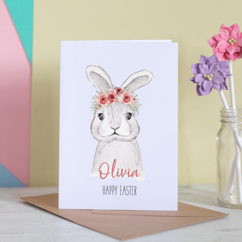 Flower Crown Pink Bunny Card