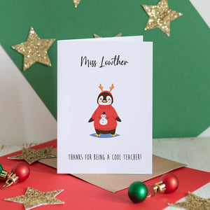 Cool Teacher Penguin Personalised Card
