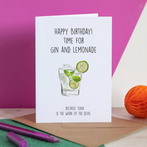 Gin & Lemonade Birthday Card