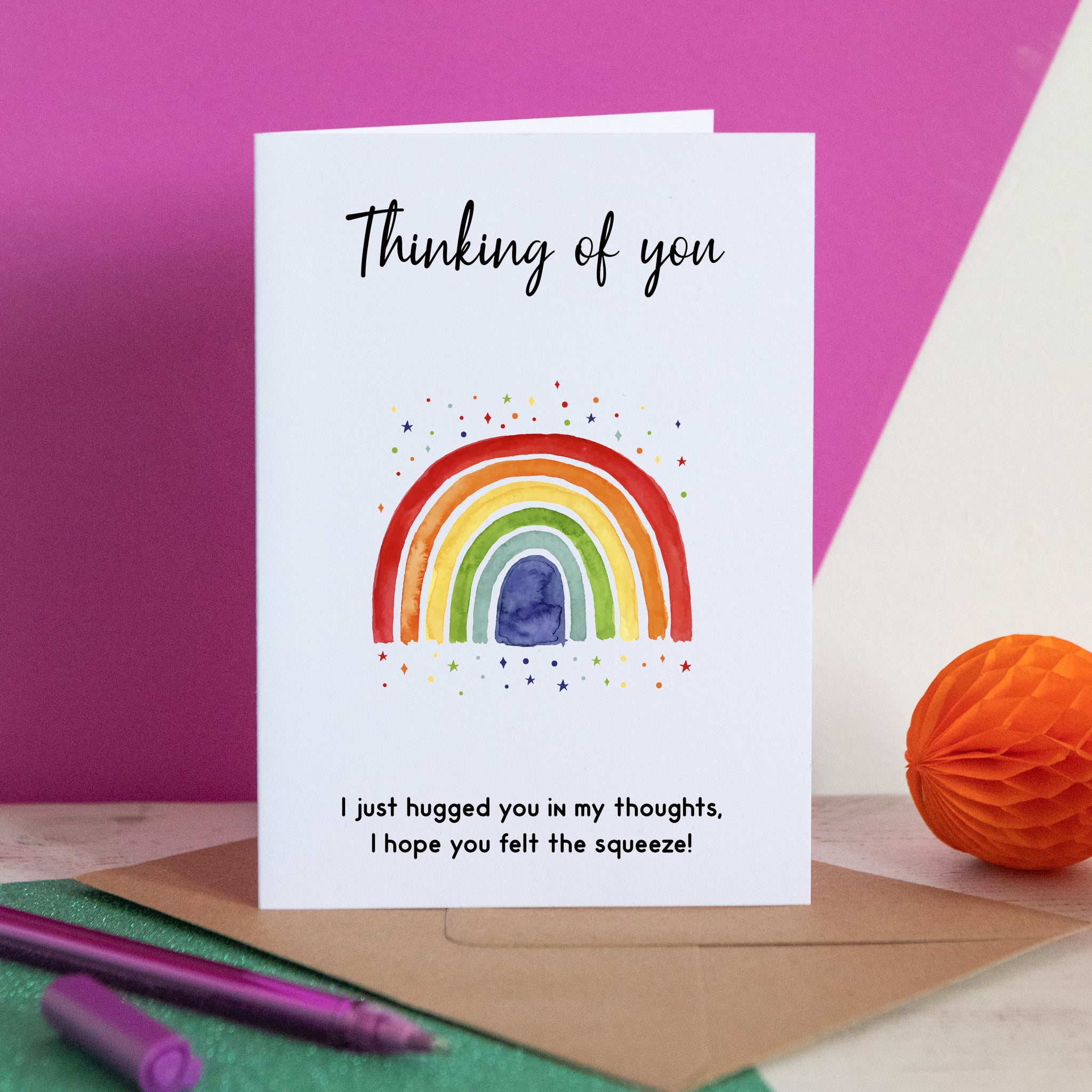 I Just Hugged You in My Thoughts Rainbow Card