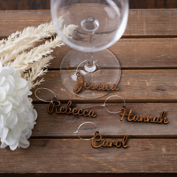 Wooden Wine Glass Name Charms
