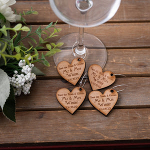 Toast the Bride & Groom Wooden Heart Wine Glass Charms