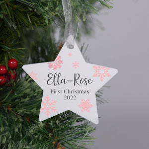 Snowflake Star First Christmas Acrylic Bauble