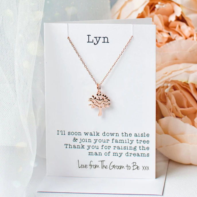 Mother of the Bride or Groom Rose Gold Tree Necklace – Porky Penguin
