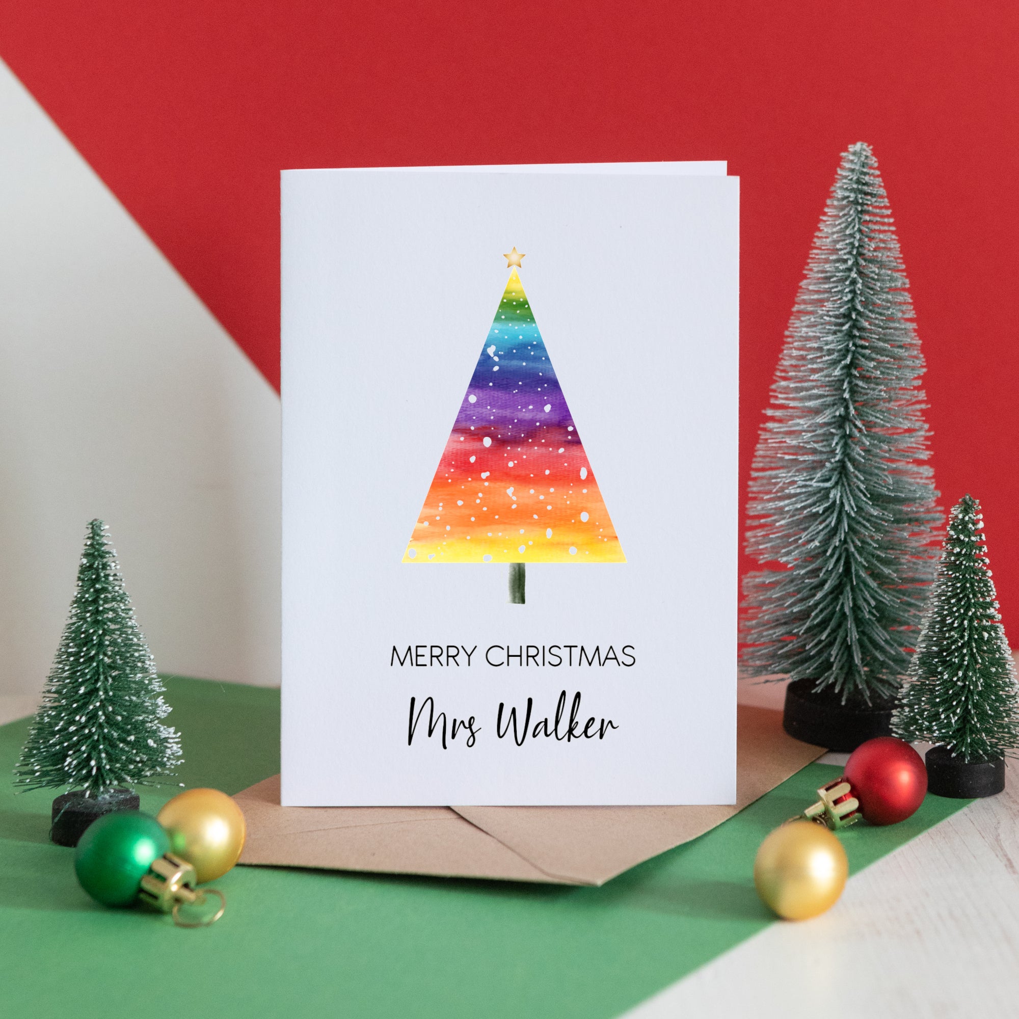 Rainbow Christmas Tree Teacher Card